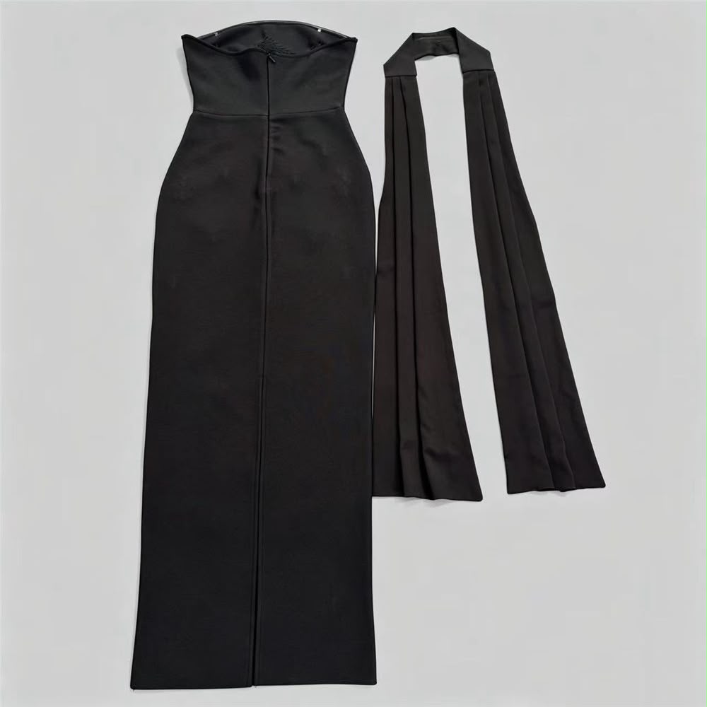 Noir Crystal Fringe Maxi Dress