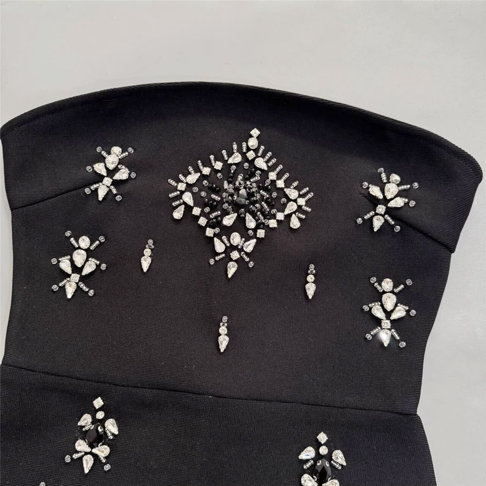 Noir Crystal Fringe Maxi Dress