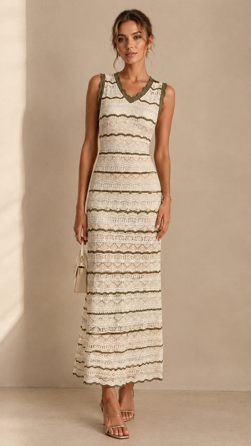 Elara Lace Contrast Maxi Dress