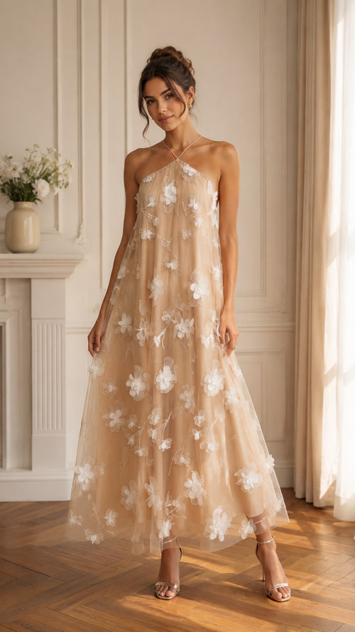 Sienna Mesh Halter Maxi Dress