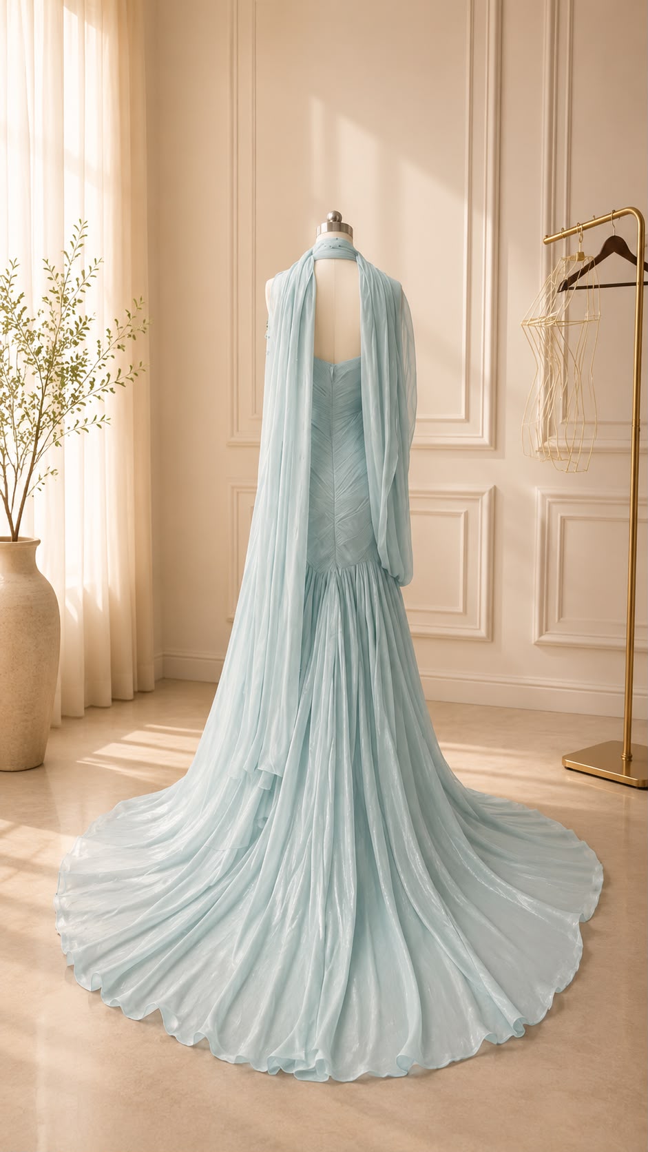 Pleated Chiffon Fishtail Gown