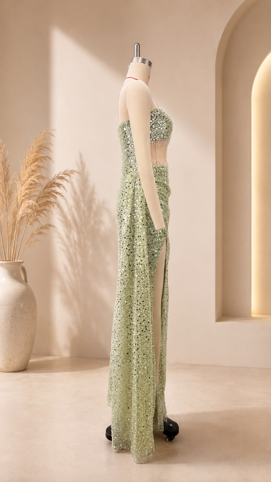 Beaded Corset High-Slit Gown