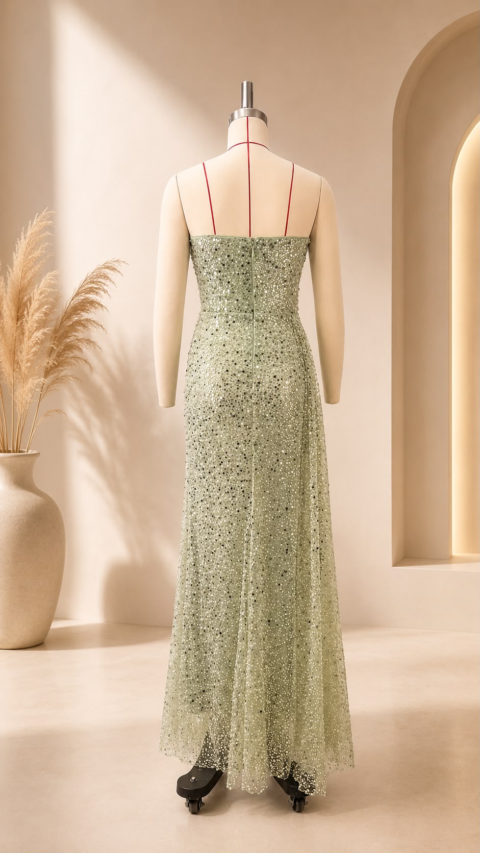 Beaded Corset High-Slit Gown