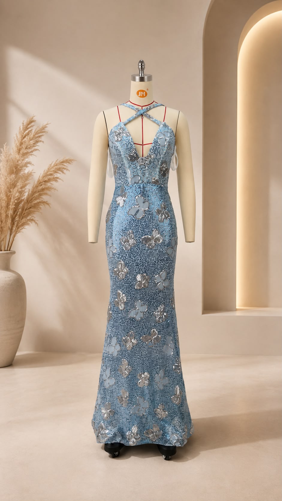 Sequin Butterfly Mermaid Gown