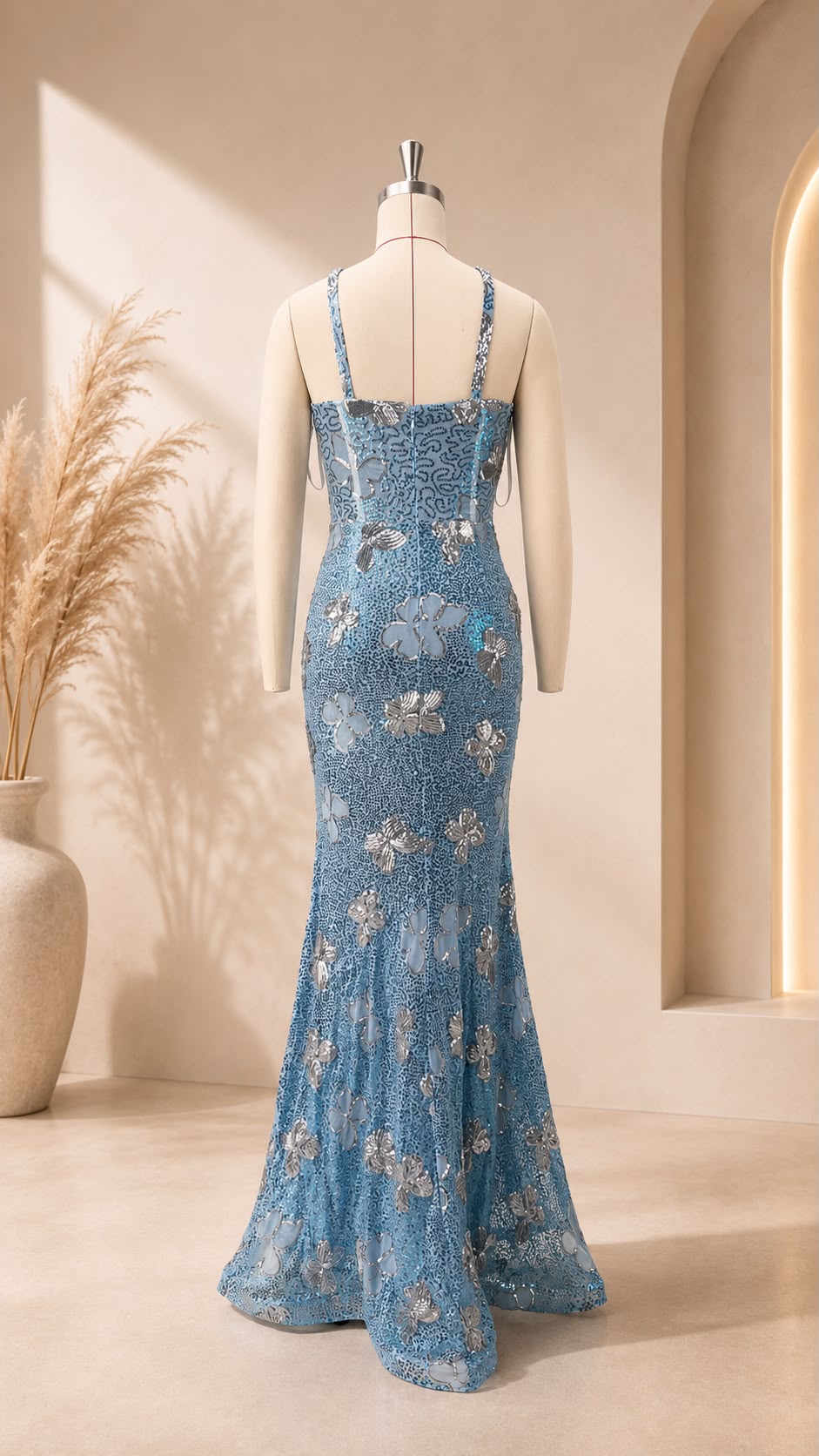 Sequin Butterfly Mermaid Gown
