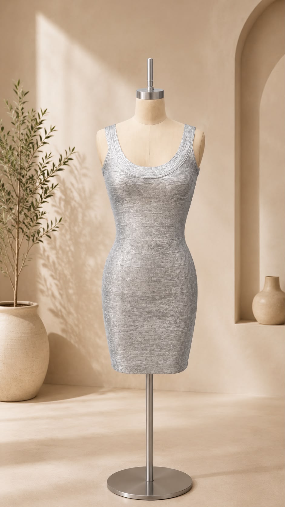 Metallic Foil Bandage Mini Dress