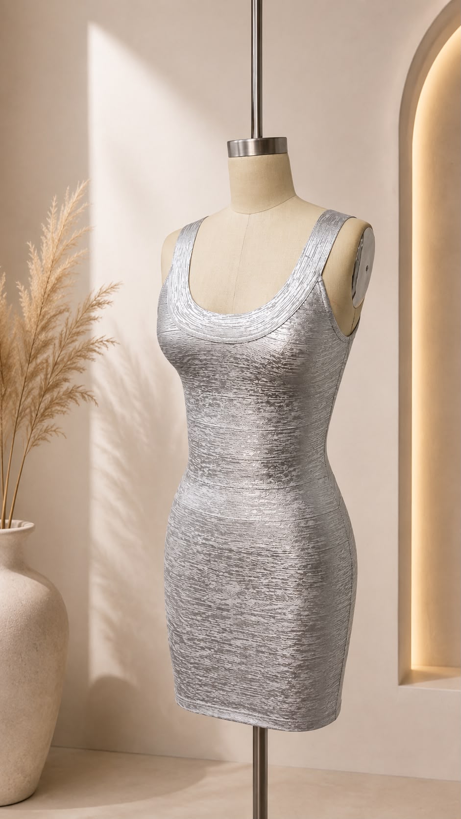Metallic Foil Bandage Mini Dress