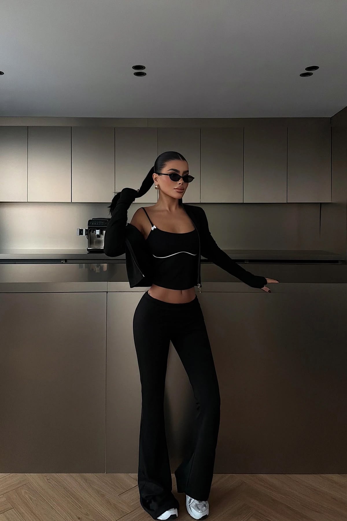 Black Crop Top Suit