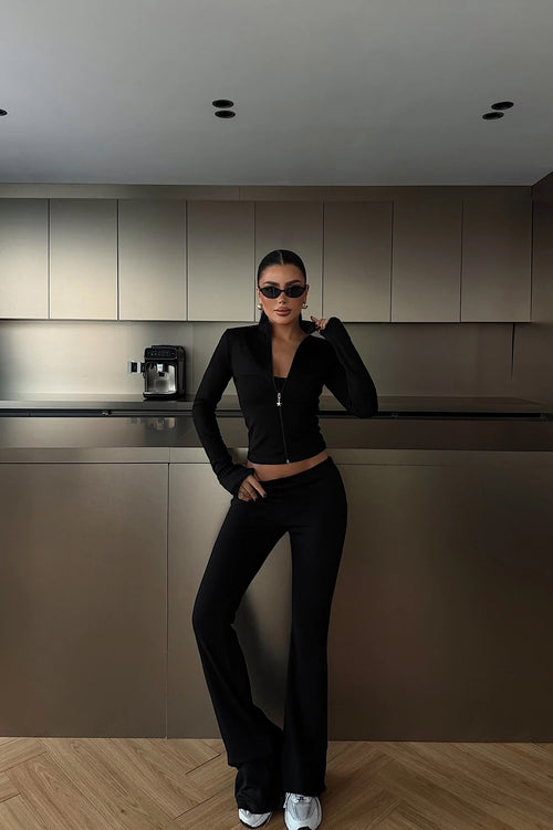 Black Crop Top Suit