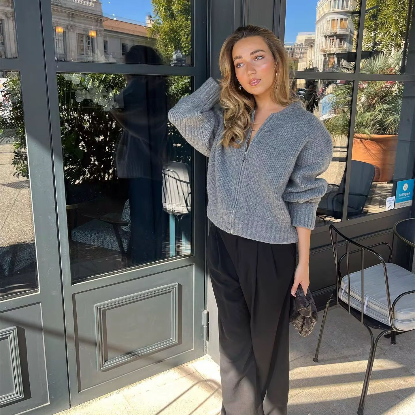 Grey Zipper Cardigan