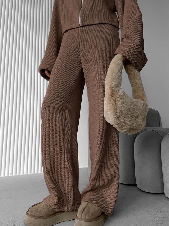 Zip Jacket And Wide Leg Pants Set