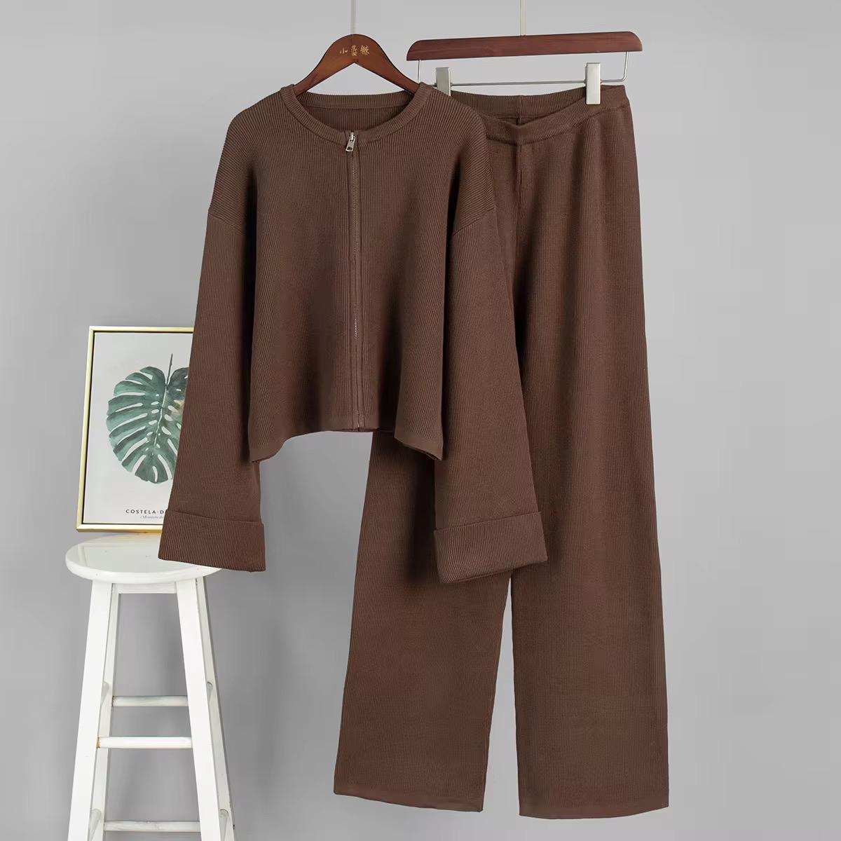 Zip Jacket And Wide Leg Pants Set