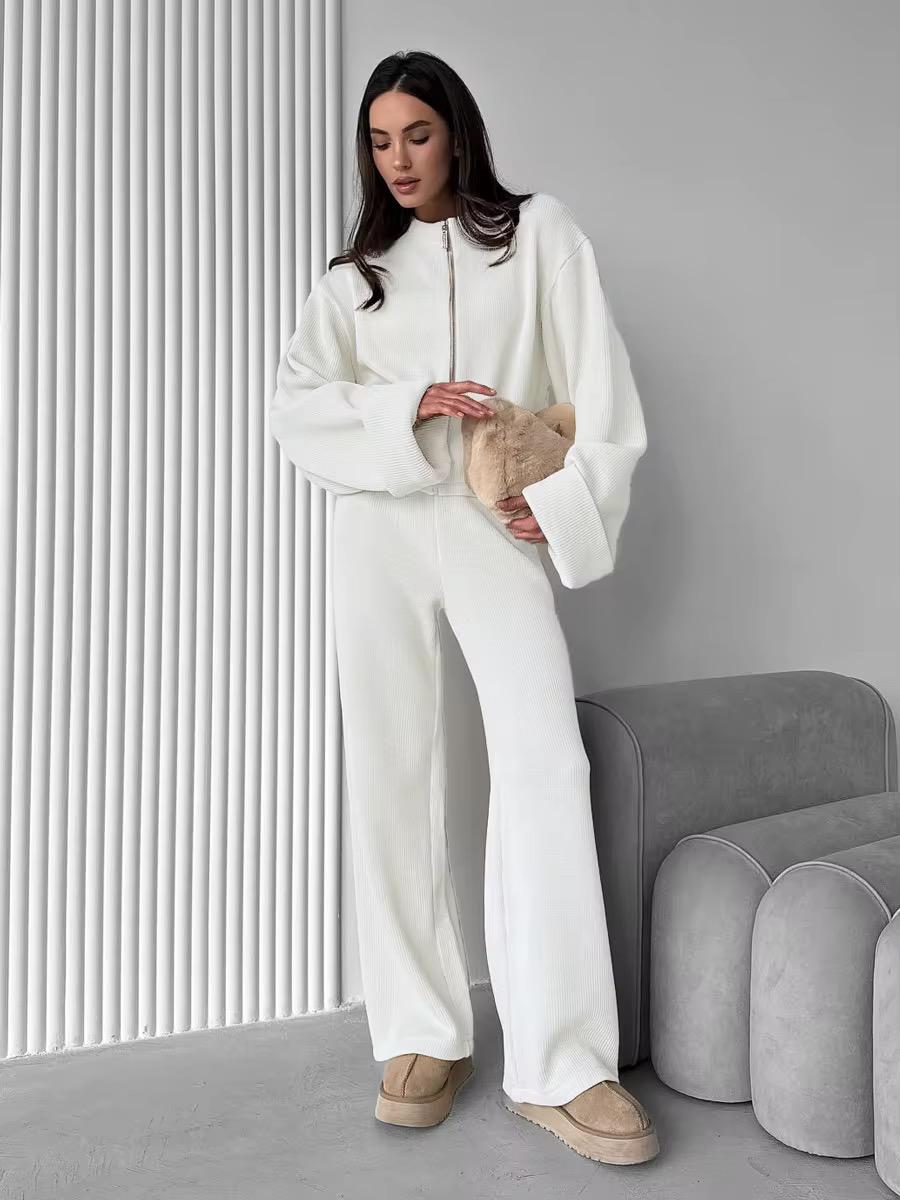 Zip Jacket And Wide Leg Pants Set