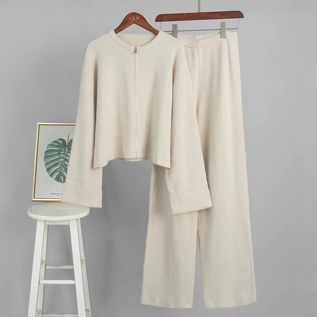 Zip Jacket And Wide Leg Pants Set