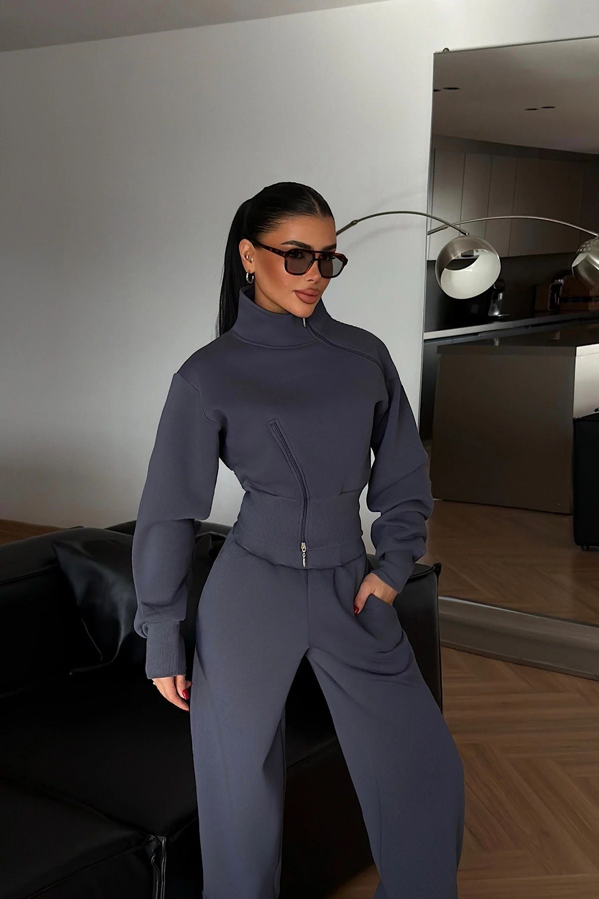 Smoked Zipper Detail Tracksuit Set