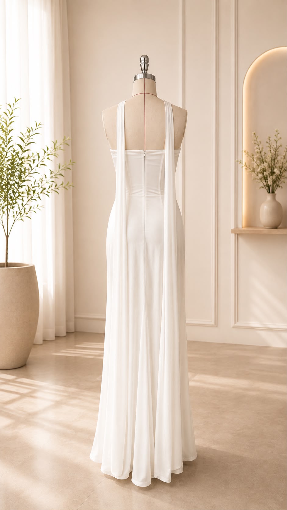 Crystal Applique Draped Column Gown