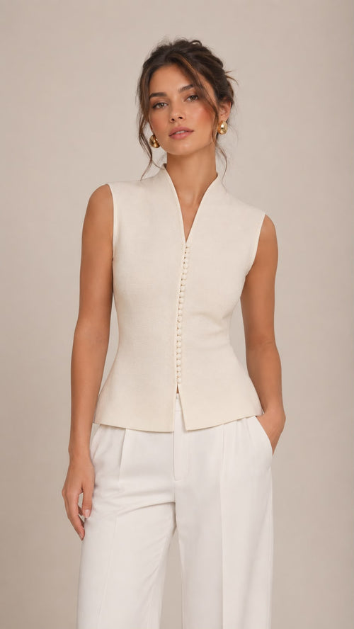 Covered Button Knit Vest Top