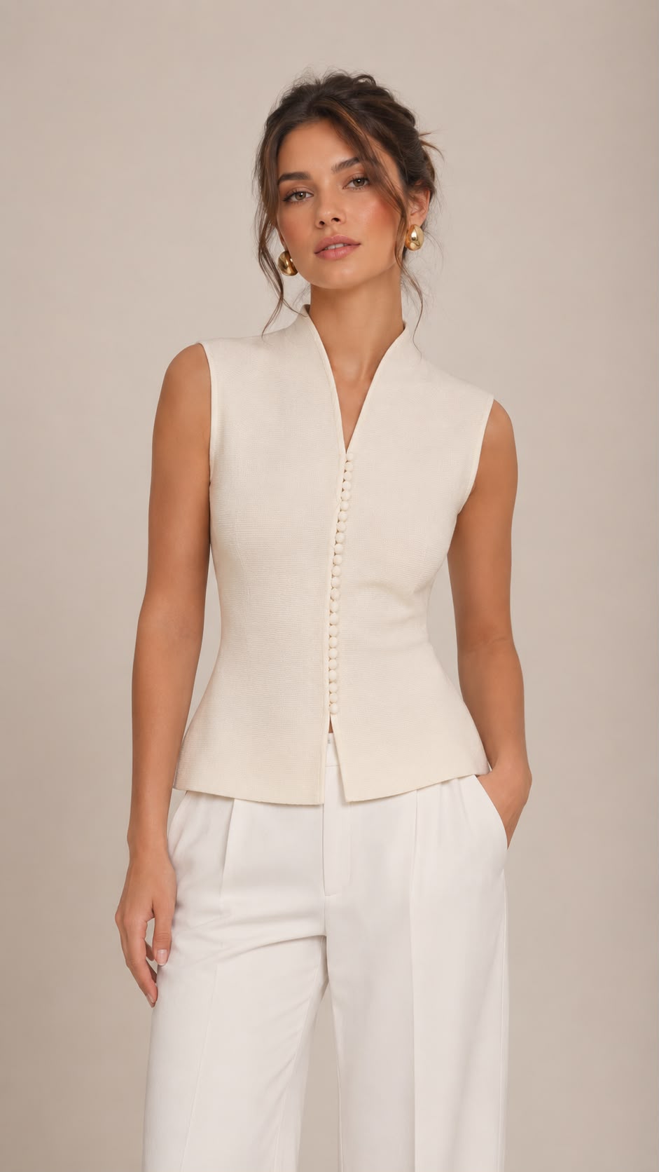 Covered Button Knit Vest Top