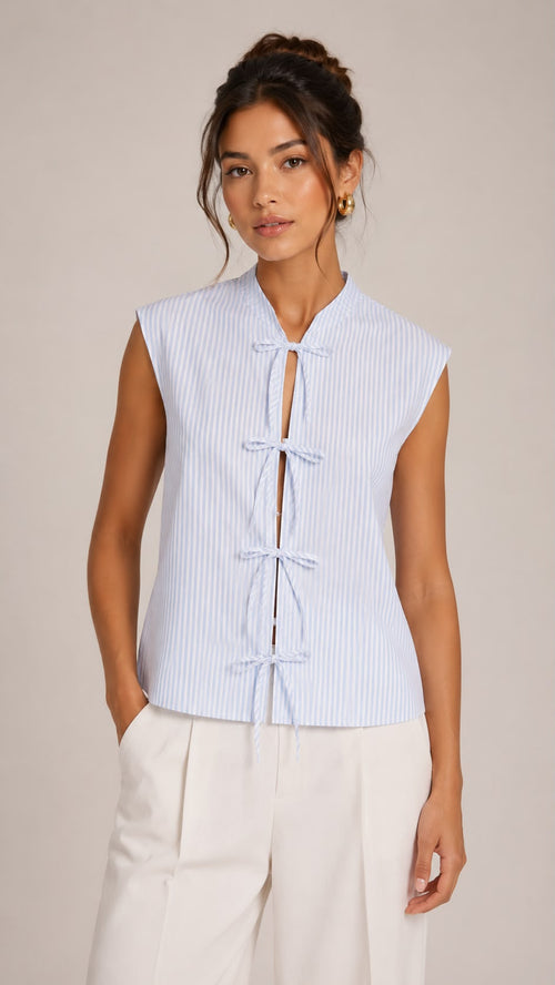 Striped Bow Tie Sleeveless Top