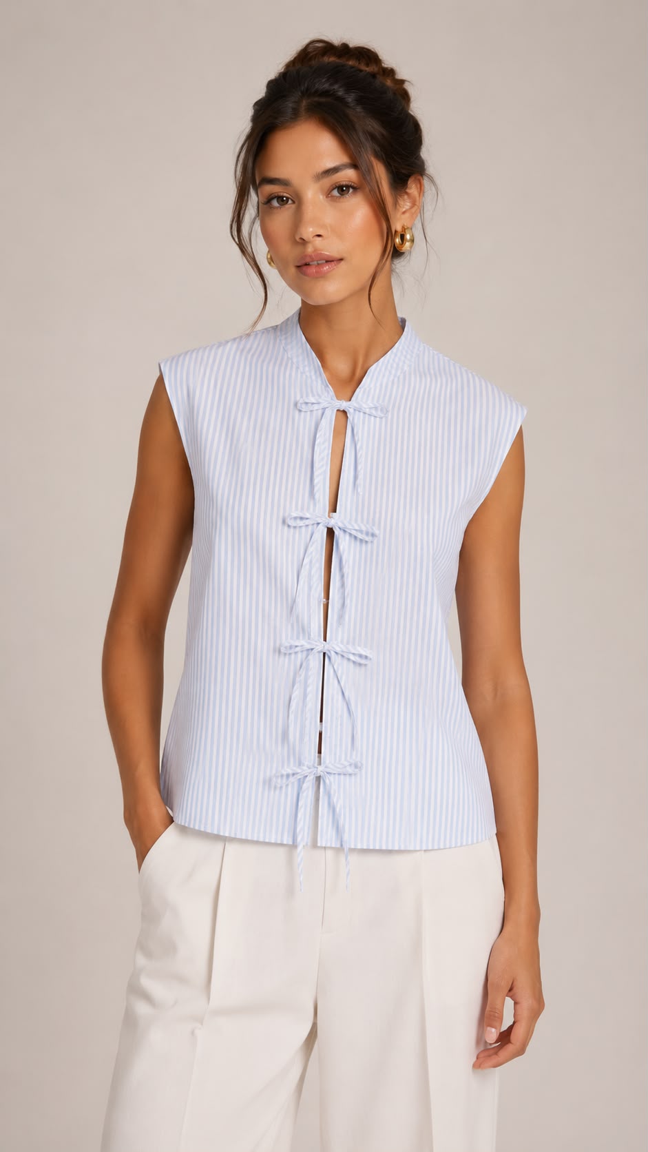 Striped Bow Tie Sleeveless Top