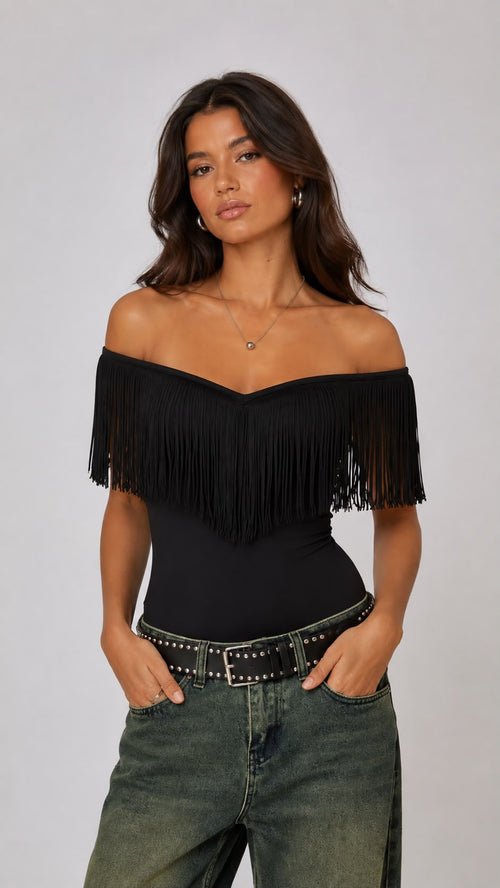 Fringed Off Shoulder Top
