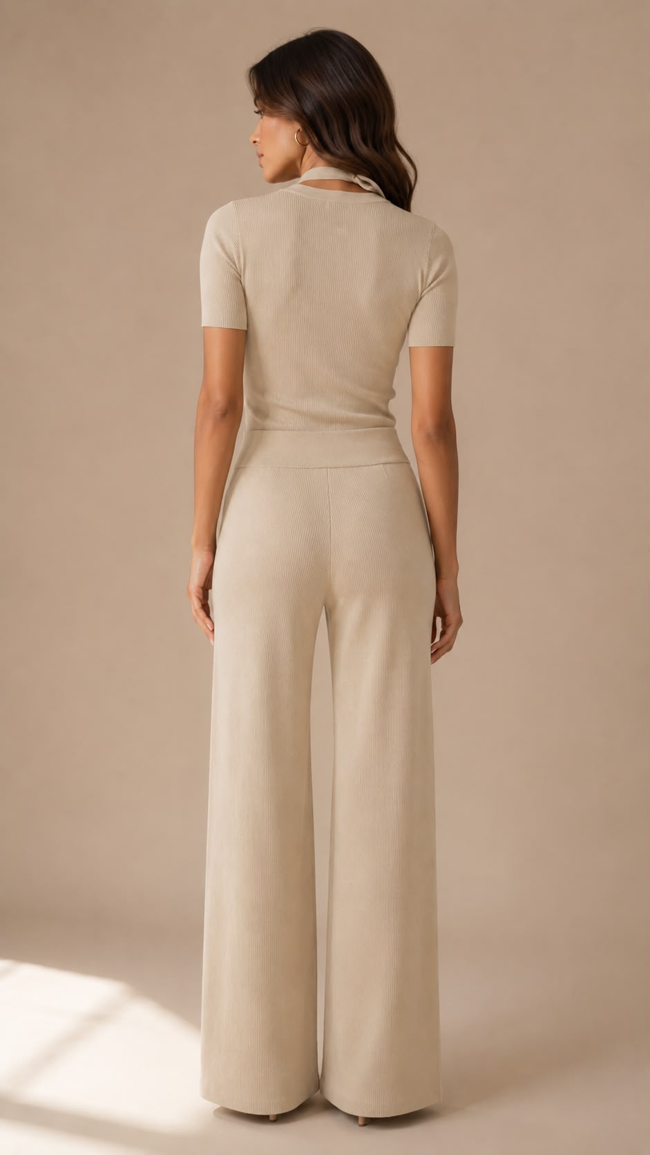 Gold Button Knit Top and Trouser Set