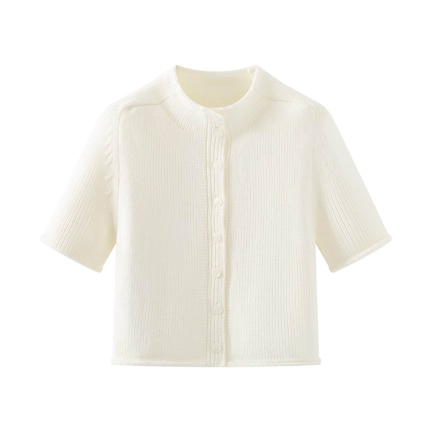 Ribbed Short-Sleeve Knit Cardigan