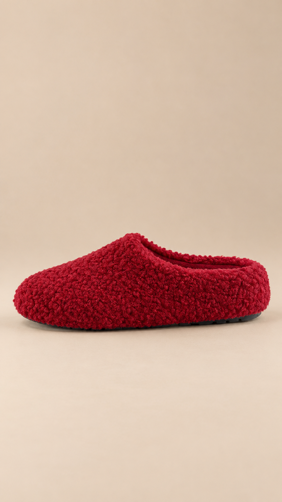 Gisella Teddy-Fleece Mule — Angora red shoe side