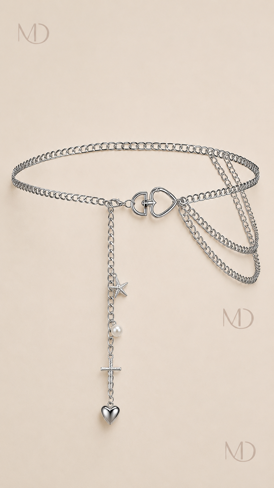 Anouk Layered Chain Belt - Silver Heart item