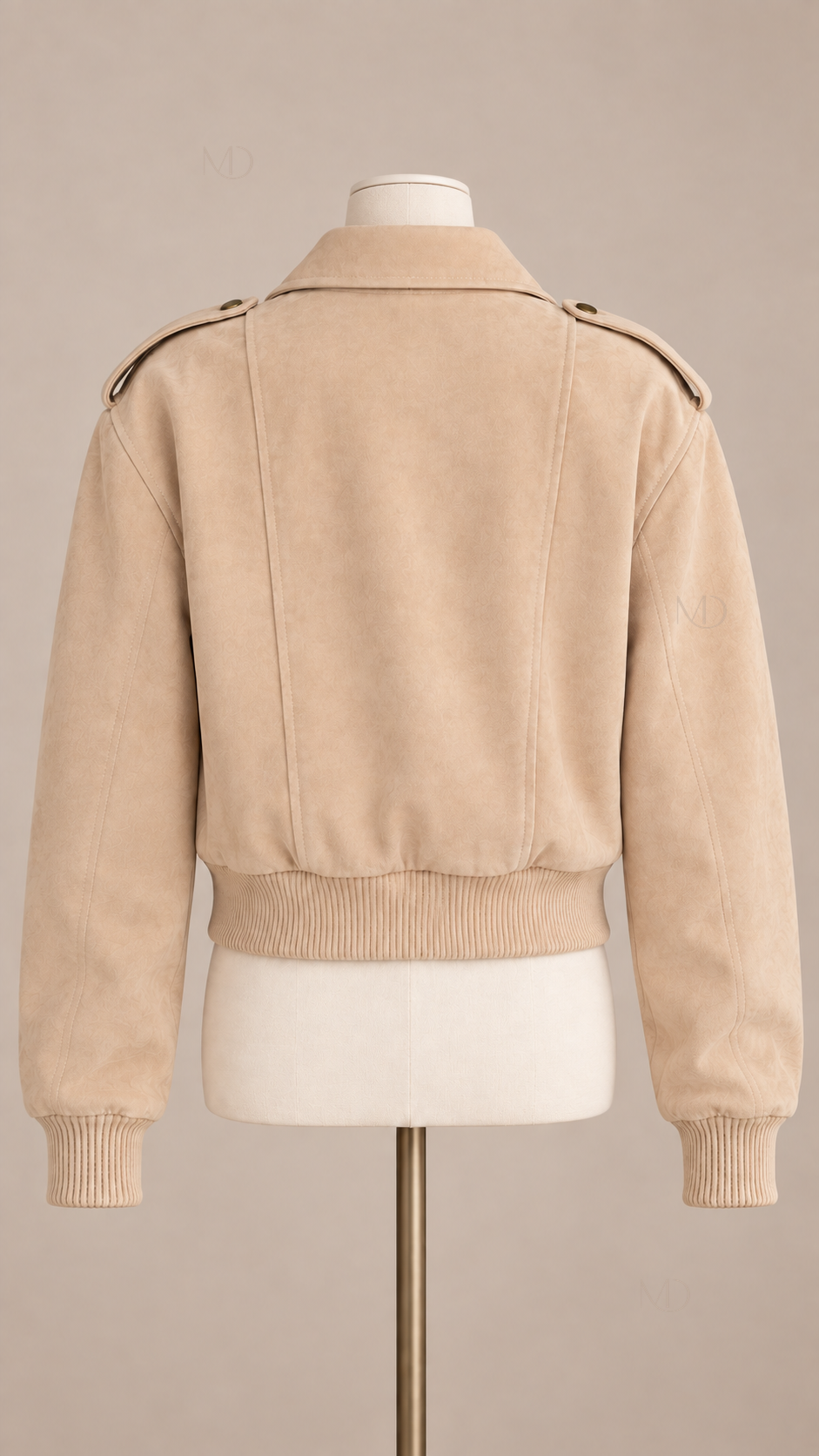 Sienna Suede Bomber Jacket — Apricot mannequin back