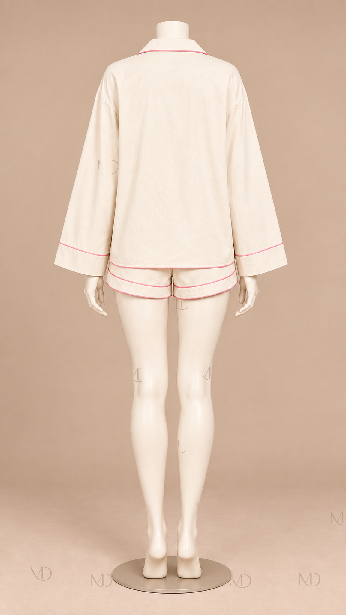Celeste Piped Cotton Pajama Set — Apricot mannequin back