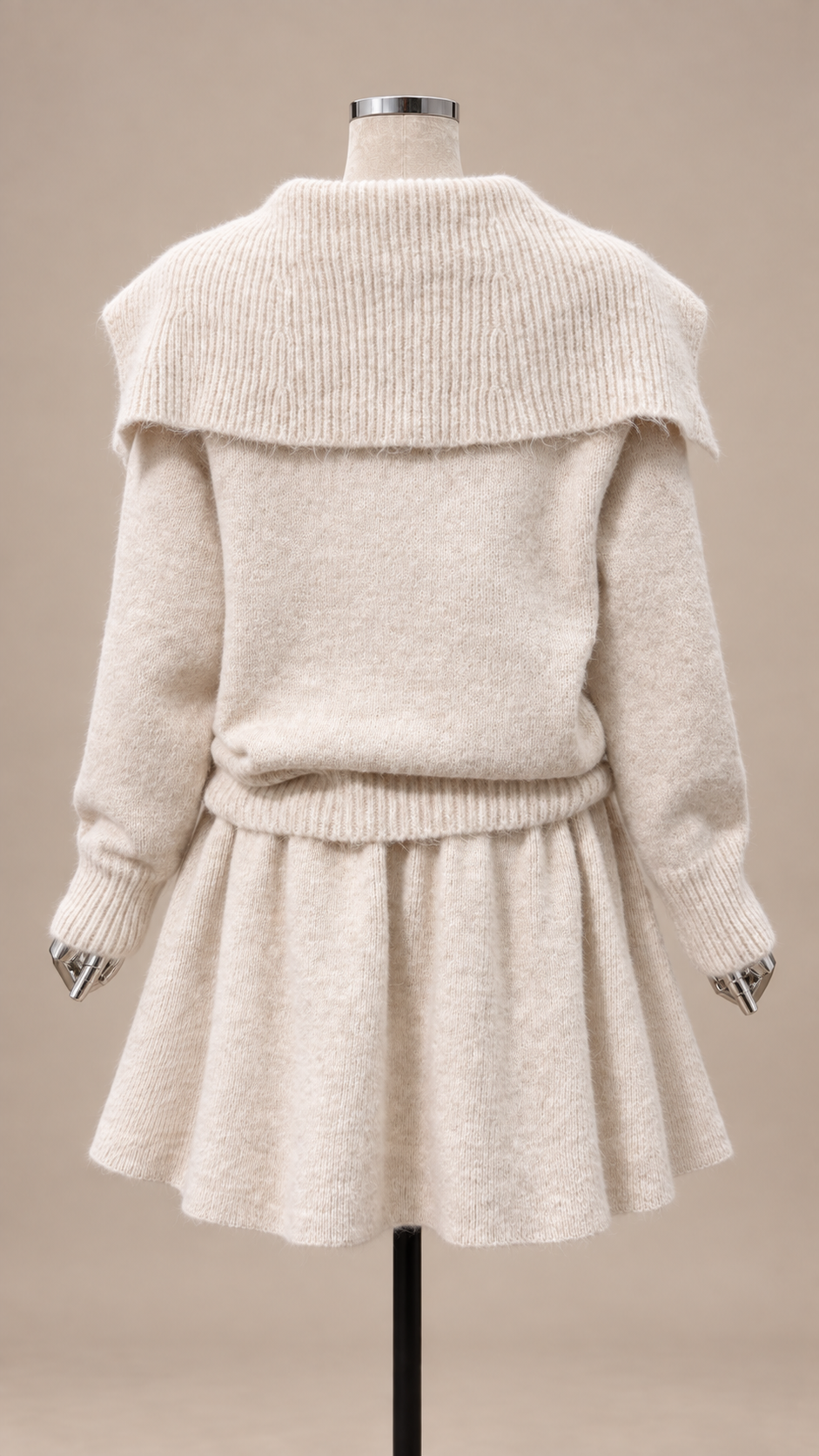 Wren Shawl-Collar Knit Set — Apricot mannequin back