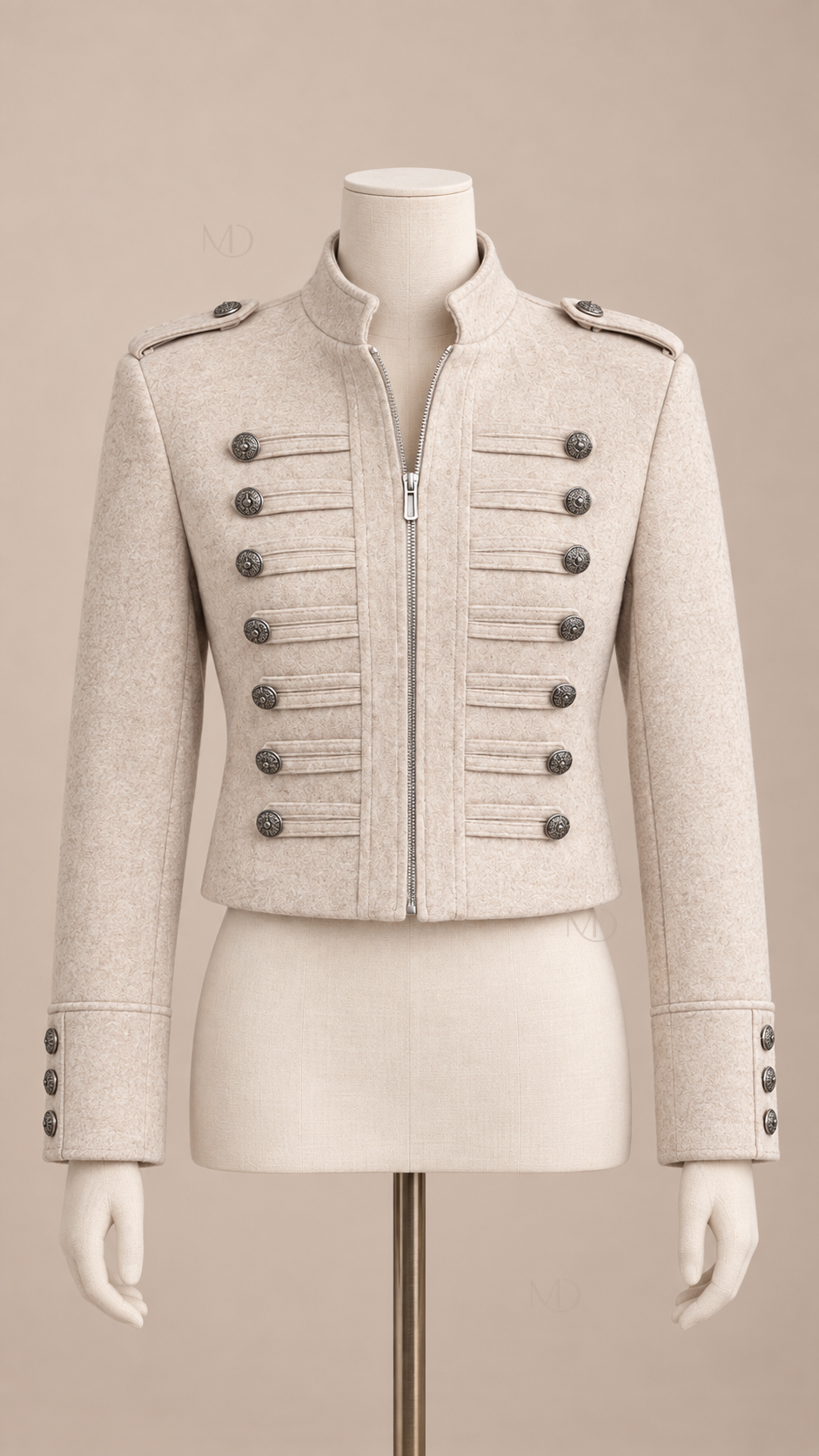 Sloane Military Cropped Jacket — Apricot mannequin front