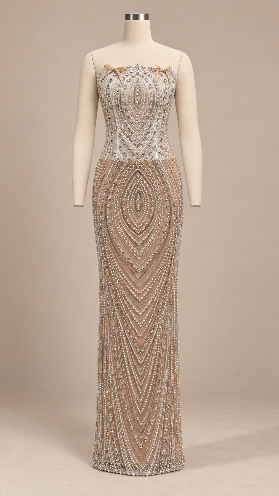 Seraphine Rhinestone Maxi Dress — Apricot mannequin front