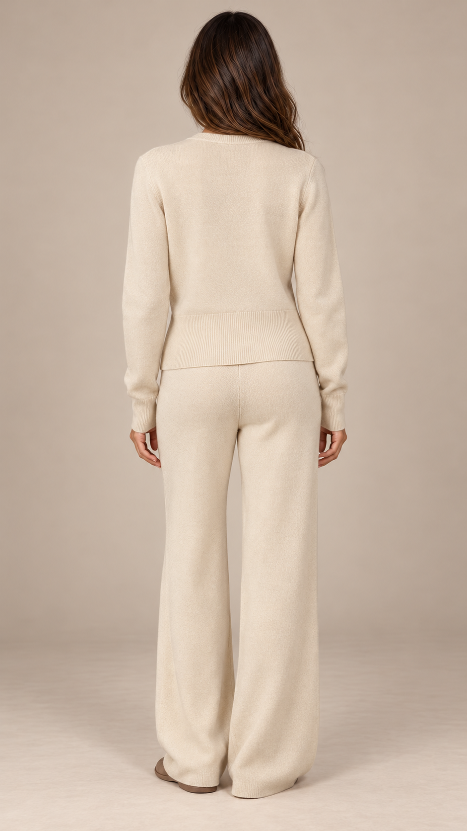 Ottoline Ribbed Cardigan Set — Apricot model back