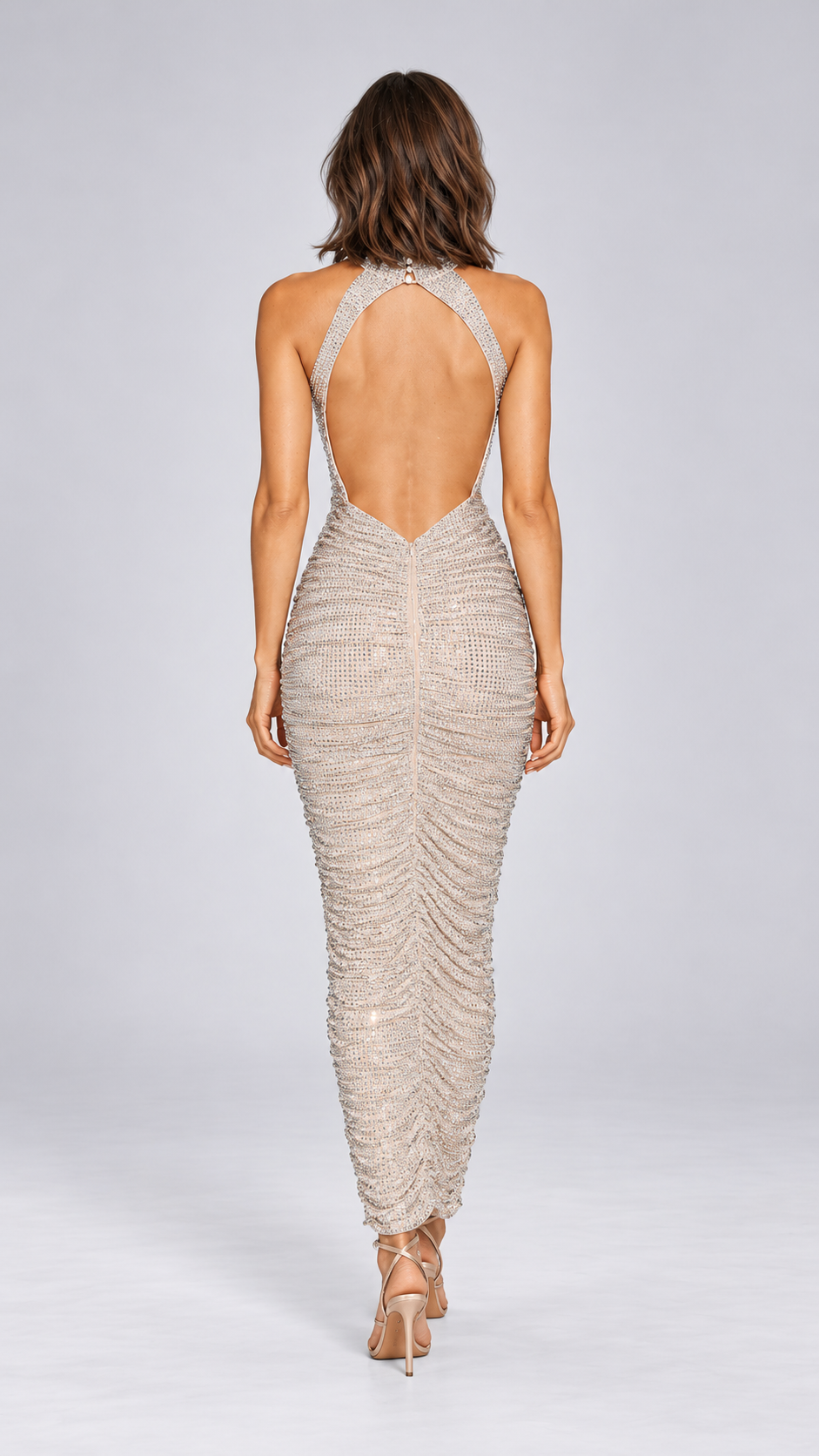 Odile Diamante Halter Maxi — Apricot model back