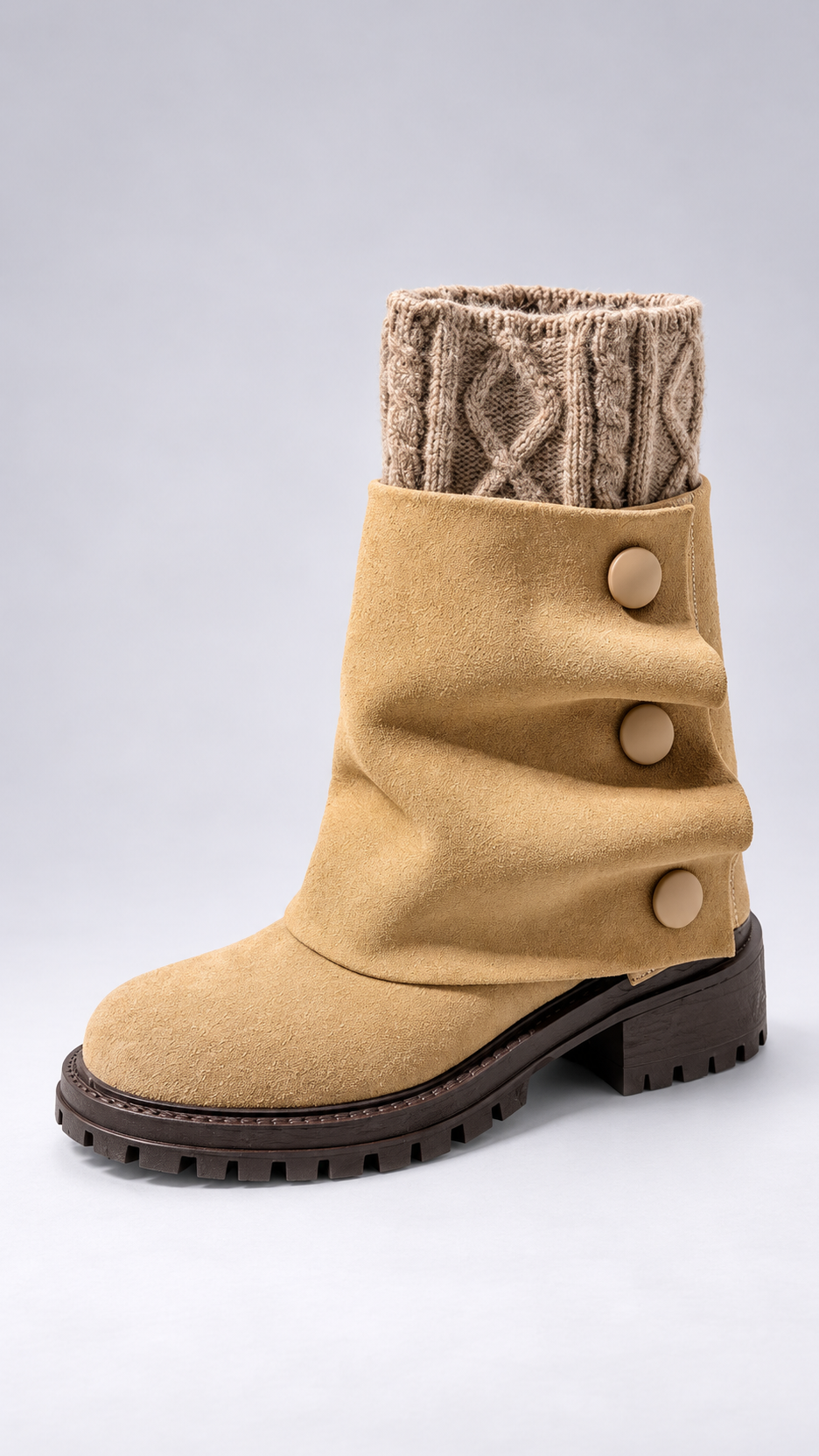 Annabeth Cable-Cuff Ankle Boot — Apricot product only