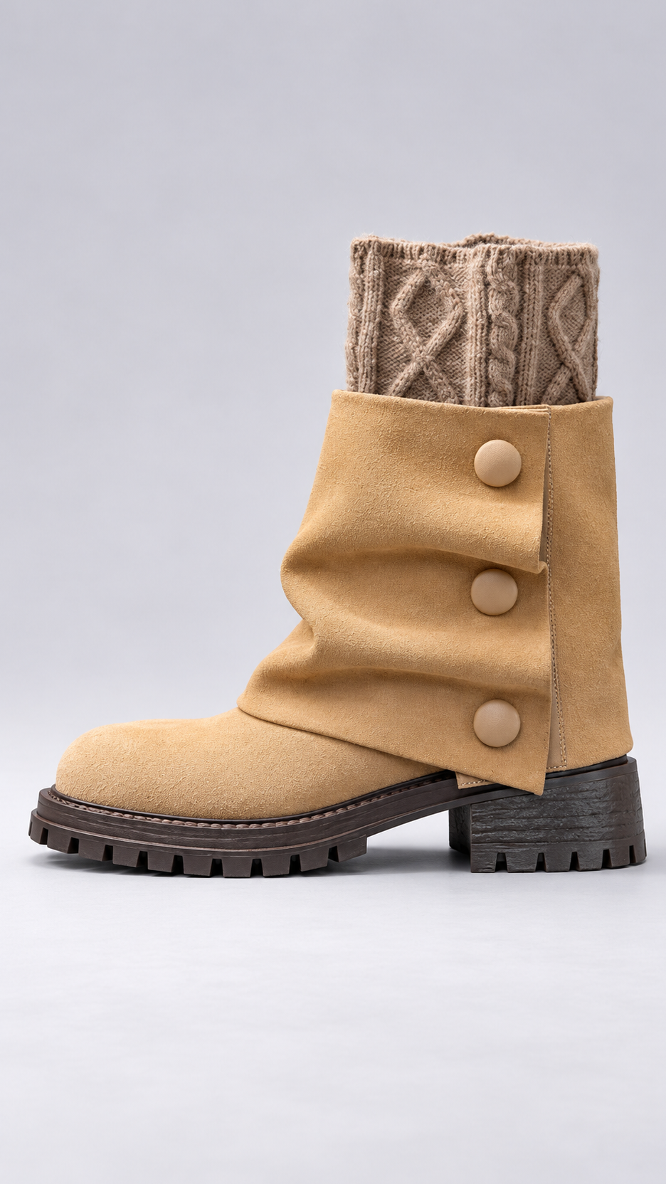 Annabeth Cable-Cuff Ankle Boot — Apricot shoe side
