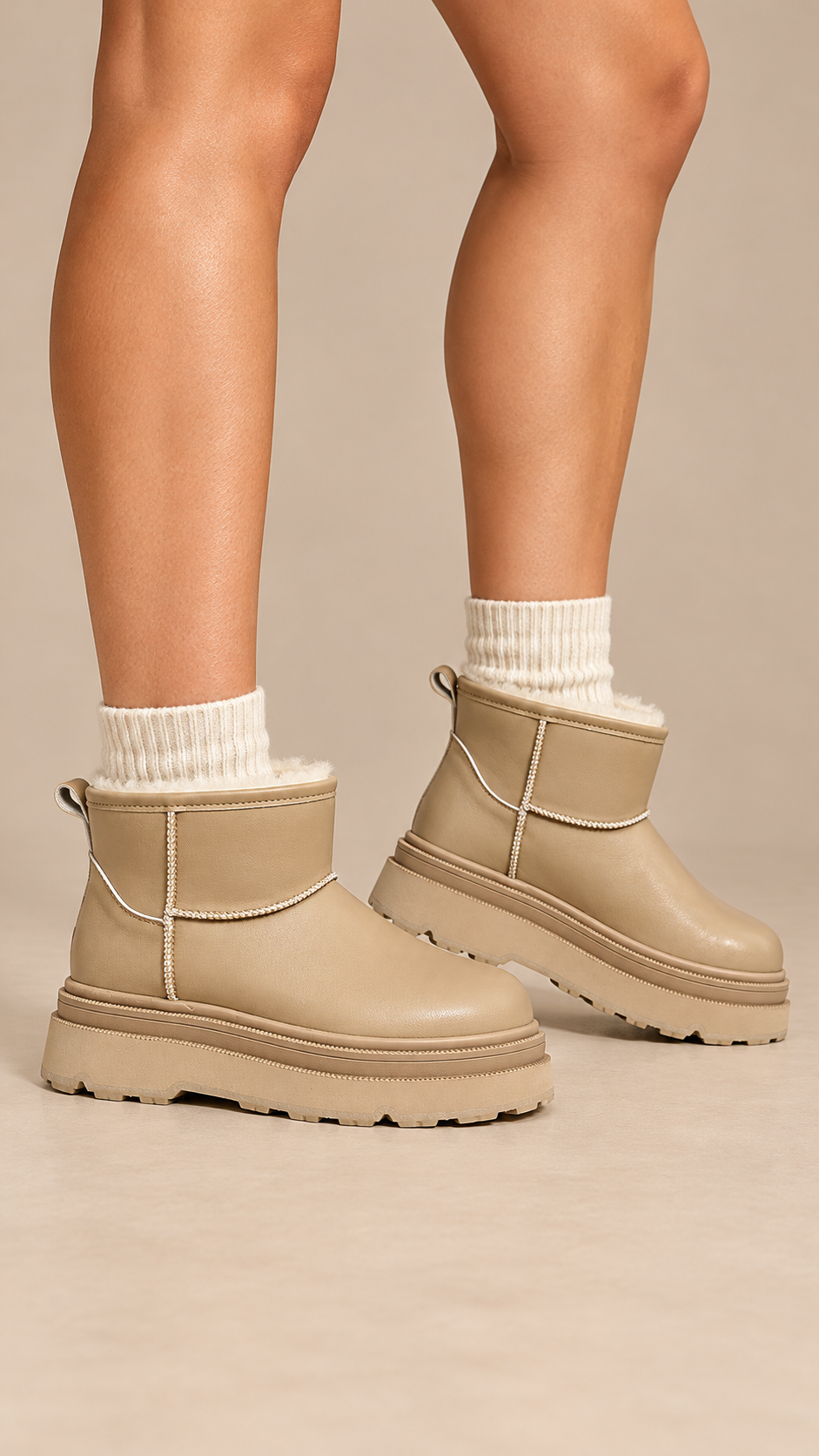 Ondine Stacked-Sole Boot — Apricot worn closeup
