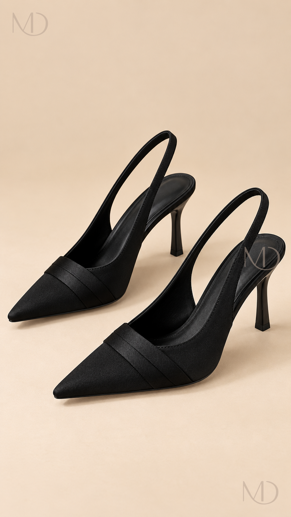 Aria black satin slingback heels product close-up