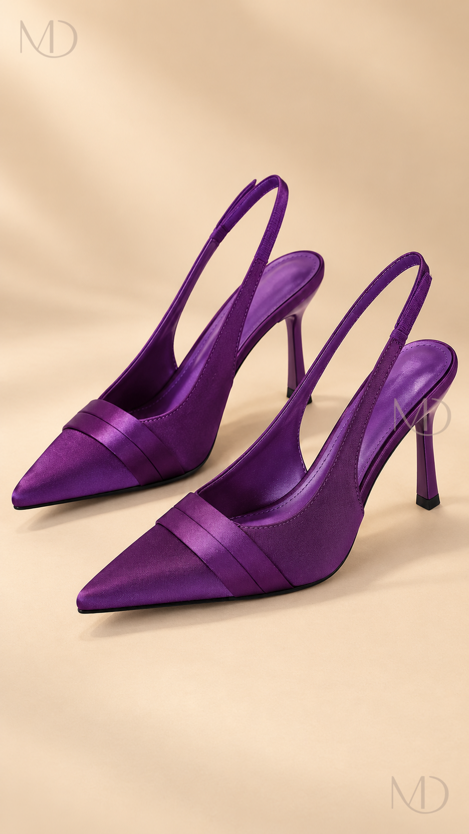 Aria purple satin slingback heels product close-up