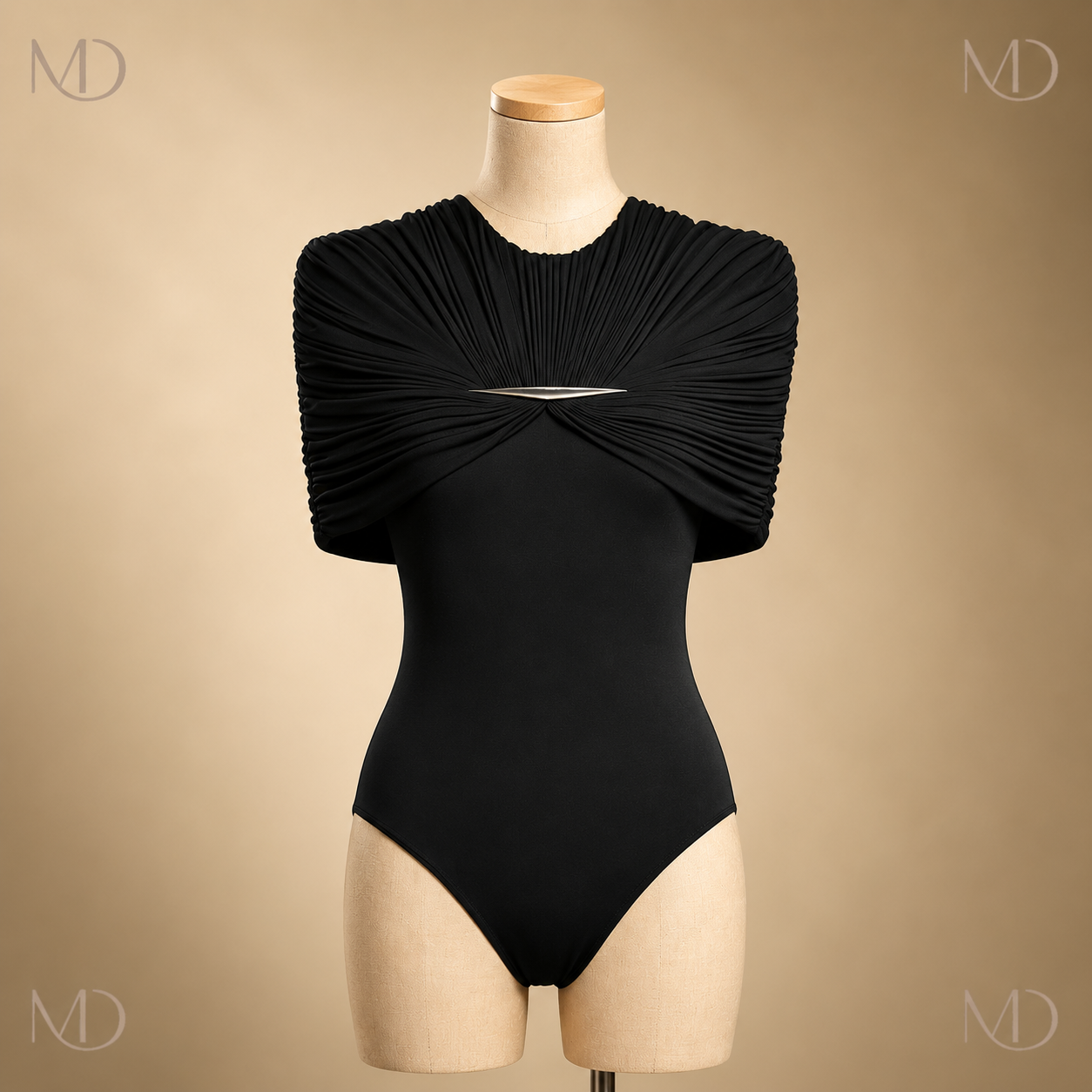 Ariane Draped Bodysuit Black front