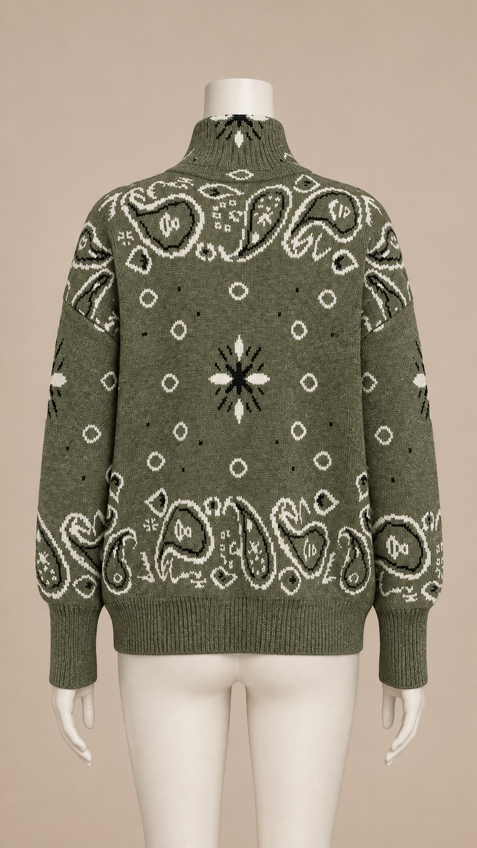 Sienna Paisley Zip Cardigan — Army Green mannequin back
