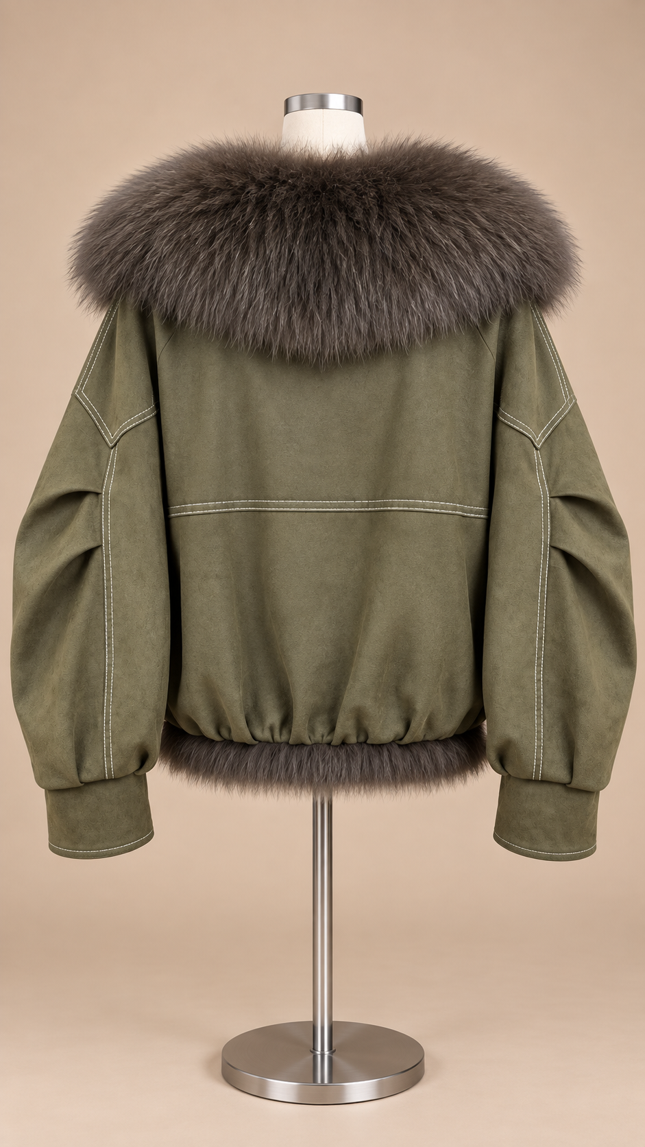 Selene Fox Collar Parka — Army Green mannequin back