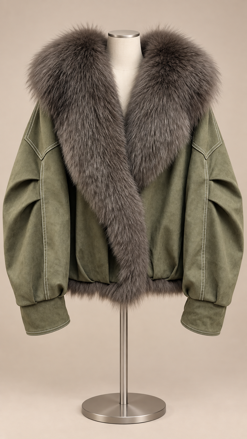 Selene Fox Collar Parka — Army Green mannequin front