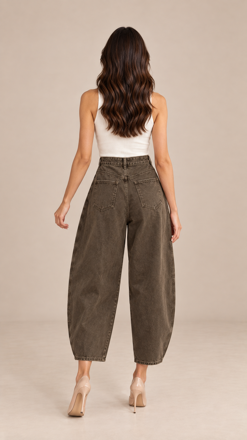 Marlowe Buttoned Barrel Jeans — Army Green model back