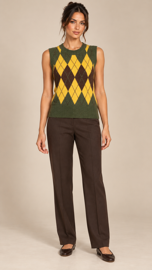 Rosamund Argyle Vest — Army Green model front