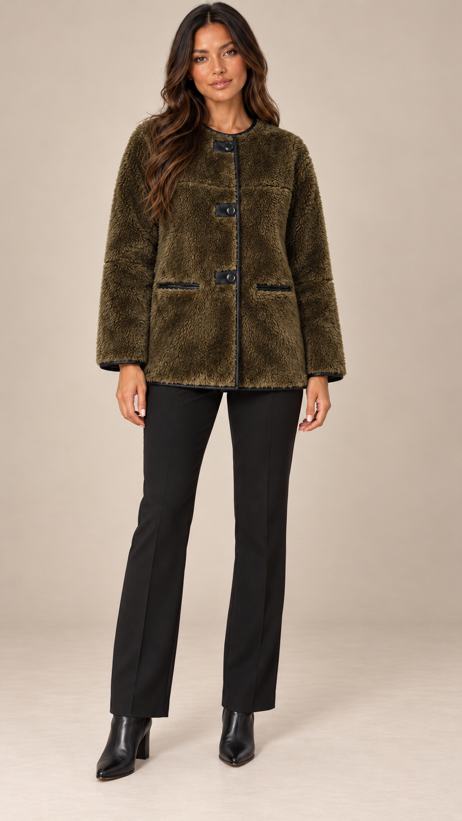 Cordelia Borg Jacket — Army Green model front