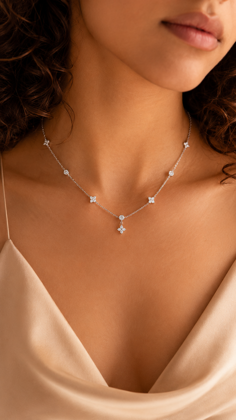 Zircon Petal Station Necklace