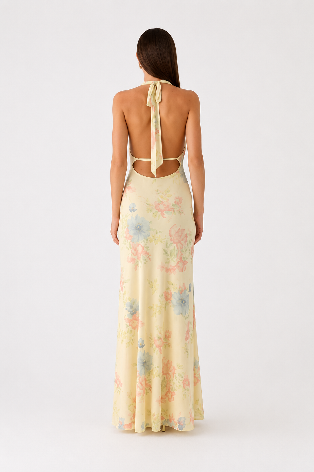 Golden Bloom Halter Maxi Dress